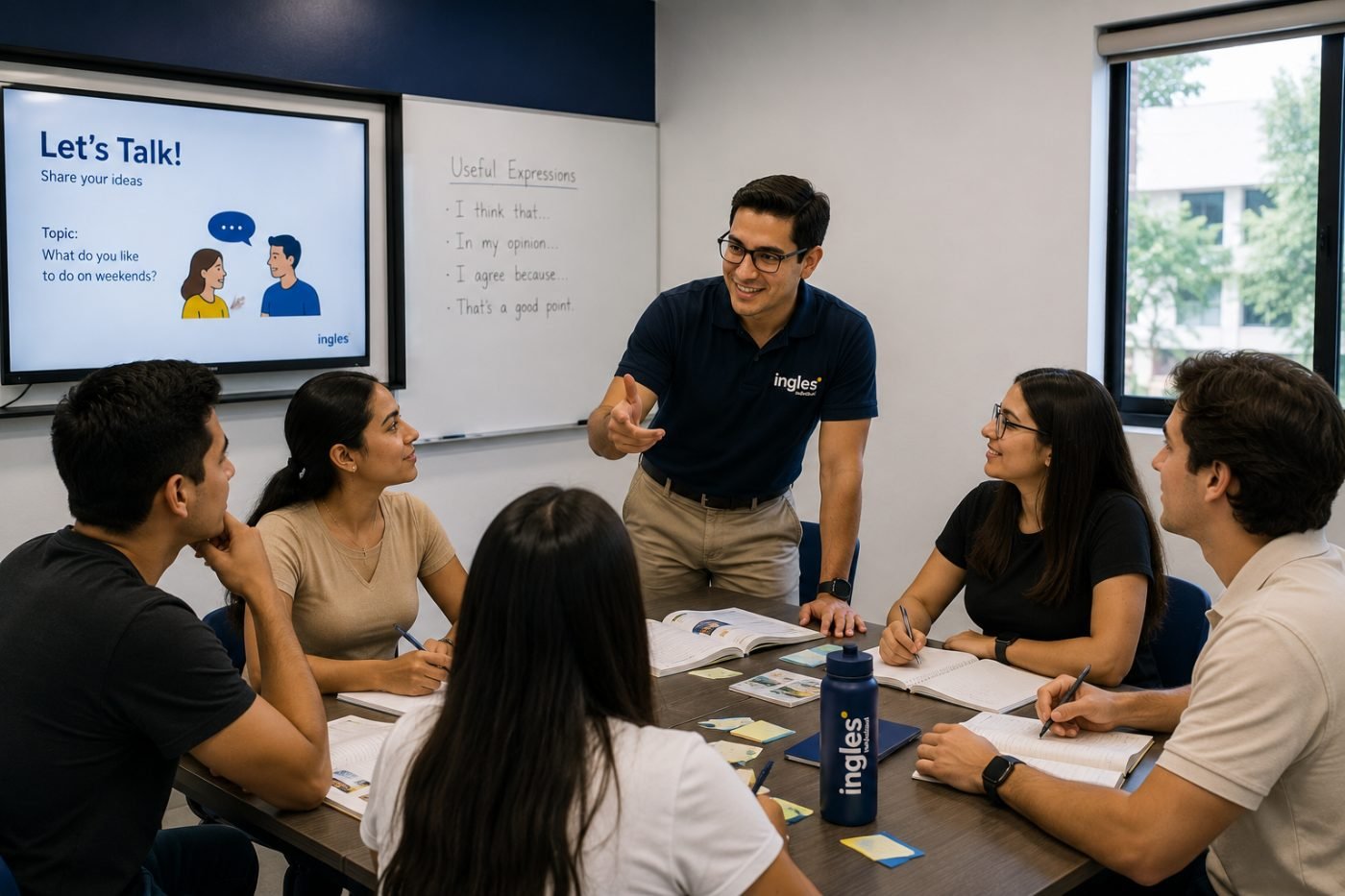 Clase dinámica de Inglés Individual Colima con maestro y alumnos