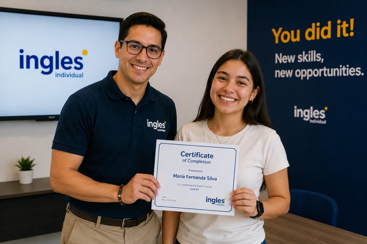 Alumno recibiendo diploma de Inglés Individual Colima tras completar el curso